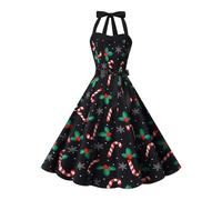 Disfraz de elfo de Navidad para mujer de los años 50, estilo Audrey Hepburn, vestido de Navidad, sin mangas, cuello de pico, vestido de Papá Noel, Rockabilly, vestido midi elegante, árbol de Navidad