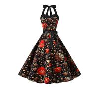 Disfraz de elfo de Navidad para mujer de los años 50, estilo Audrey Hepburn, vestido de Navidad, sin mangas, cuello de pico, vestido de Papá Noel, Rockabilly, vestido midi elegante, árbol de Navidad