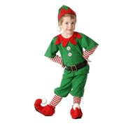 Disfraz de Elfo de Navidad para Niño Traje Navideño Infantil Vestido de Duende Verde y Rojo con Cinturón Gorro y Medias Ropa de Fiesta Escolar y Espectáculos de Navidad (A02-B, 1-2 Years)