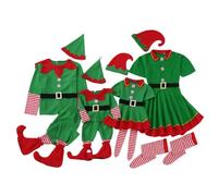Disfraz De Elfo Navidad Para Niña Ropa Navidad Familia Vestido De Duende Navideño Disfraces Duende Con Cinturón Gorro Y Medias Conjunto Traje De Elfo Adulto Y Niños Para Natal Fiestas Cosplay Carnaval