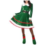 Disfraz de elfo para mujer, vestido de rendimiento festivo con accesorios, traje de elfo de terciopelo verde, diadema puntiaguda con orejas puntiagudas, ropa de fiesta, Navidad, cosplay, disfraz de