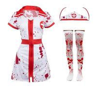 Disfraz de enfermera zombi para mujer, talla XXL, vestido de enfermera con sombrero, medias manchadas de sangre, disfraz de Halloween sangriento para adultos