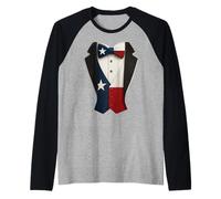 Disfraz de esmoquin de Texas, divertido traje de estado tejano para Halloween, estrella Camiseta Manga Raglan