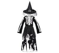Disfraz de esqueleto de bruja Princess - Halloween Fancy Dishing, Kids Spooky Party Tengit | Girls Skeleton Princess Vestido con sombrero para el tema Gathering Event Trick Cosplay Night Scary Rolepl