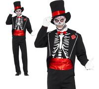 Disfraz De Esqueleto Para El Día De Los Muertos Para Hombre Con Sombrero M-XL