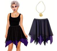 Disfraz de falda de Úrsula para mujer, collar de sirena de Halloween, color negro y morado (M-L)