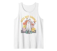 Disfraz de Fantasma de Halloween Lindo Pero Espeluznante a Cuadros Florales Camiseta sin Mangas