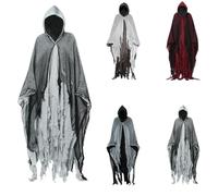 Disfraz de fantasma de Halloween para adultos, disfraz de parca, capa de terror, capa con capucha, disfraz de Halloween para cosplay, carnaval y fiestas de miedo, zombie, disfraz de vampiro