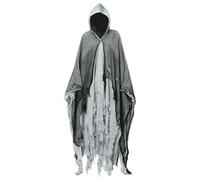 Disfraz de fantasma de Halloween para adultos, disfraz de parca, capa de terror, capa con capucha, disfraz de Halloween para cosplay, carnaval y fiestas de miedo, zombie, disfraz de vampiro, gris