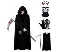 Disfraz de Fantasma Halloween, Negro Largo Capa con Capucha para Halloween Carnaval, Disfraz de Muerte tenebrosa, para Halloween Fiesta Carnival Costume Cosplay (Children)