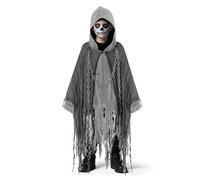 Disfraz de fantasma para niños, capa de fantasma espeluznante de 90 cm con diseño de cadena en la cintura de la Parca, disfraz Halloween para niños y niñas, capa con capucha Parca, traje fantasmal