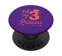Disfraz de Fiesta de Corona con Texto en inglés I'm 3 and a Princess Birthday Girl PopSockets PopGrip Adhesivo