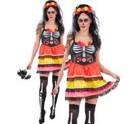 Disfraz De Fiesta Del Día De Los Muertos Para Damas Halloween Talla UK 8-22