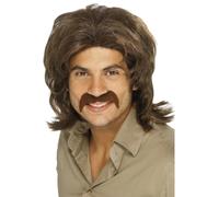 Disfraz De Fiesta Retro De Peluca Disco Para Adultos Con Bigote De Los 70