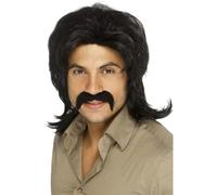 Disfraz De Fiesta Retro De Peluca Disco Para Adultos Con Bigote De Los 70