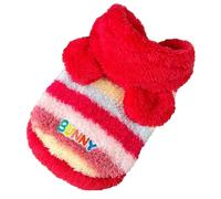 Disfraz de forro polar cálido con capucha para cachorro (rojo, XL) | Tela de forro polar suave, bonita capucha de oso, rayas coloridas de arcoíris, diseño de suéter ligero