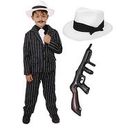 Disfraz de gángster de los años 20 para niños, traje de rayas negras