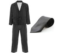 Disfraz de gángster para adultos, chaqueta de traje a rayas negras + pantalones + corbata negra, disfraz de gángster de los años 20 para hombre (talla M)
