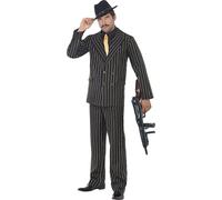 Smiffys Disfraz de gánster de raya diplomática dorada, con chaqueta, pantalones, pechera de camisa y corbata