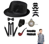 Disfraz de gángster para niños, disfraz de los años 20 para niños, incluye sombrero Fedora, corbata, lazo, tirantes, reloj de bolsillo y más, material para baile de graduación, fiesta, disfraces, cor