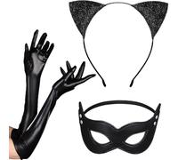 Disfraz de Gato Accesorios,Disfraz de gato para Mujer,Kit Disfraz Gata Accesorios mujer Diadema de Oreja de Gato Máscara Guantes Mujer Niñas para Cosplay Disfrazs de Halloween Carnaval para Mujeres(B)