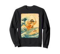Disfraz de Gato Pirata Lindo Vintage Montando tiburón Divertido Halloween Sudadera