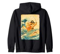 Disfraz de Gato Pirata Lindo Vintage Montando tiburón Divertido Halloween Sudadera con Capucha