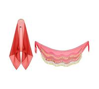 Disfraz de gitana de Halloween para mujer, trajes de danza del vientre, bufanda de cabeza de moneda, bufanda de cadera, regalo, accesorios de disfraz de danza del, rosso, Talla única