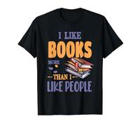 Disfraz de Gusanos de Biblioteca I Like Books More Than I Like People Camiseta gráfica económica, Hombre, Negro, L