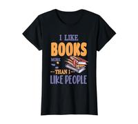 Disfraz de Gusanos de Biblioteca I Like Books More Than I Like People Camiseta gráfica económica, Mujer, Negro, M