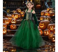 Disfraz De Ha-das Elfo De Halloween - Elfo De Malla De Malla Con Orejas Y Corona De Flores, Vestido De Cosplay Para Halloween Masquerade Carnival, Falda De Ha-das Verde De Tema Del Bosque Para Niñas