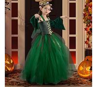 Disfraz De Ha-das Elfo De Halloween - Elfo De Malla De Malla Con Orejas Y Corona De Flores, Vestido De Cosplay Para Halloween Masquerade Carnival, Falda De Ha-das Verde De Tema Del Bosque Para Niñas