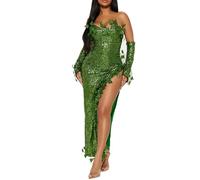 Disfraz de hada de hiedra venenosa para Halloween, sin mangas, con lentejuelas, vestido largo con guantes, fiesta de cosplay (verde militar, M)