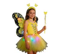 Disfraz de hada para niñas, vestido de tutú iluminado, alas de mariposa, diadema, varita de fiesta, cosplay de hada, para niños, niñas, actuaciones escénicas, cumpleaños, festivales, Halloween