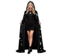 Disfraz de Halloween, Capa de Mago con Capucha Moon-Star, Negro