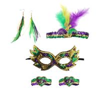 Disfraz de Halloween, conjunto de carnaval con banda, máscara, pendientes y pulsera, 4 piezas, accesorio de fiesta, disfraz de Halloween