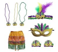 Disfraz de Halloween, conjunto de carnaval con banda, máscara, pulsera y falda con lentejuelas, 5 piezas, celebración de fiesta, disfraz de Halloween