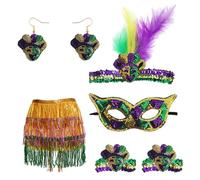 Disfraz de Halloween, conjunto de carnaval con banda, pendientes, pulsera, máscara y falda de lentejuelas, 5 unidades, disfraz de Halloween