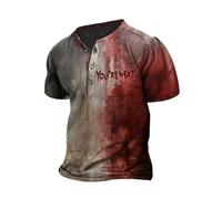 Disfraz de Halloween Cosplay camiseta de hombre con corte estrecho y gráficos, camiseta informal con letras sangrientas alemanas para el día a día, deportes, disfraz de Halloween, Ladrillo rojo1, 3XL