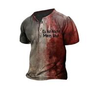 Disfraz de Halloween Cosplay camiseta de hombre con corte estrecho y gráficos, camiseta informal con letras sangrientas alemanas para el día a día, deportes, disfraz de Halloween, Ladrillo rojo2, 3XL