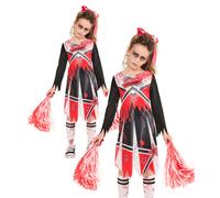 Disfraz De Halloween De Animadora Zombie Para Niños + Pom Poms