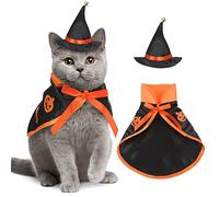 Disfraz de Halloween de Gatos Capa de Mascota para Halloween Sombrero de Mago de Gato Disfraz de Cosplay de Mago de Gato para Traje de Perros Gatos Pequeños Medianos (Naranja, Negro, Calabaza)