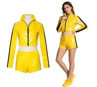Disfraz de Halloween de Killer The Bride para mujer, disfraz sexy de Beatrix Kiddo, disfraz de Kung Fu con camiseta corta amarilla y pantalones cortos para mujer