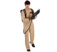 Disfraz de Halloween de los Cazafantasmas de lujo para adultos, uniforme de Cazafantasmas para hombre con paquete de protones y etiquetas de nombre clásicas, Marrón, Large