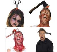 Disfraz de Halloween Diademas de Miedo, 4 Paquetes de Portador de plástico de Goma Cuchilla y Tijera a través de la Cabeza, Accesorios de Zombis Maquillaje para Hombres Adolescentes Mujeres Regalos d