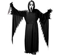 Disfraz de Halloween, Disfraz de Fantasma de Screaming Escalofriante, con Una Túnica Negra Máscara de Scream, Cinturón, Cuchillo de Utilería y Dos Guantes, para Carnaval, Halloween,Fiesta,Cosplay (L)