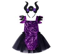Disfraz de Halloween Maleficent Ursula Bruja para Recién Nacido Bebé Niña Calabaza Romper Vestido con Diadema Conjunto Cumpleaños 1 Año Carnaval Cospaly Fiesta de Disfraces Oscuro 12-18 meses