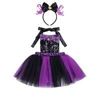 Disfraz de Halloween Maleficent Ursula Bruja para Recién Nacido Bebé Niña Calabaza Romper Vestido con Diadema Conjunto Cumpleaños 1 Año Carnaval Cospaly Fiesta de Disfraces Morado 12-18 meses