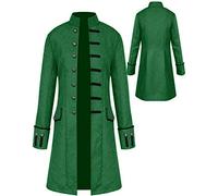 Disfraz de Halloween para hombre, abrigo steampunk para hombre, chaqueta gótica medieval de carnaval, falda victoriana, uniforme, esmoquin, retro, con botones largos (verde, S)