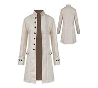 Disfraz de Halloween para hombre, abrigo steampunk para hombre, chaqueta gótica medieval de carnaval, falda victoriana, uniforme, esmoquin, retro, con botones largos (blanco, M)